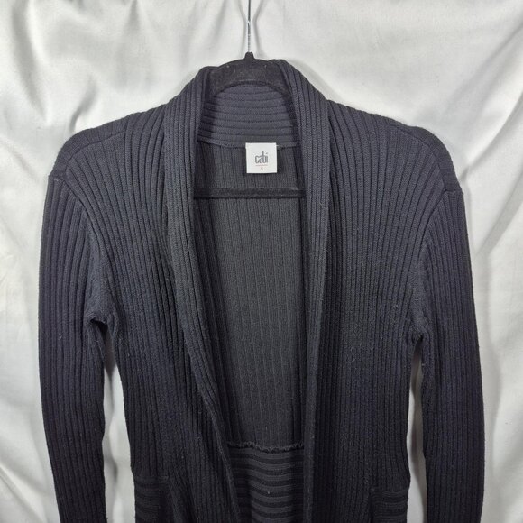 Cabi Sweater Womens S Black Ribbed Knit Cardigan Open Front Duster Long Sleeve - Picture 7 of 7